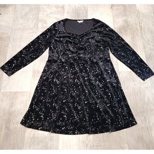 Agnes Orinda Witchy Silver Galaxy Velour Dress 2X Black Sparkle Star Celestial